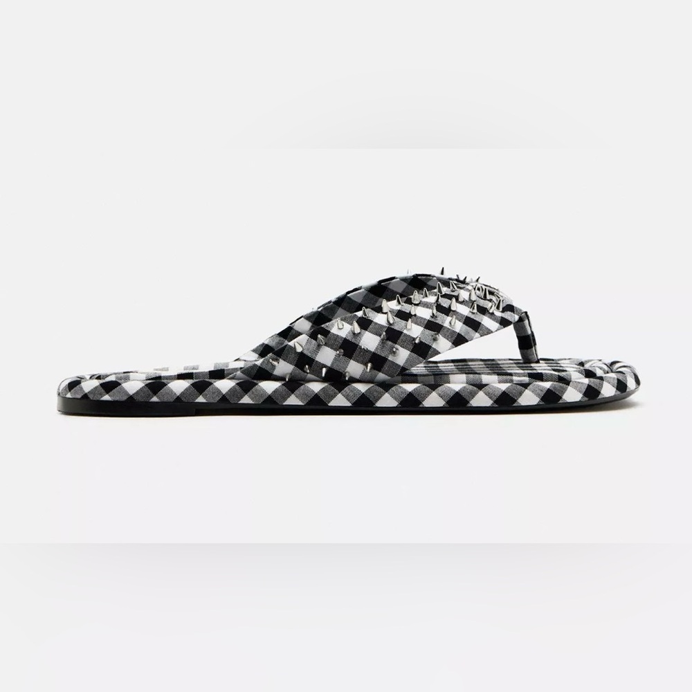 Zara Studded Quilted Sandals Gingham